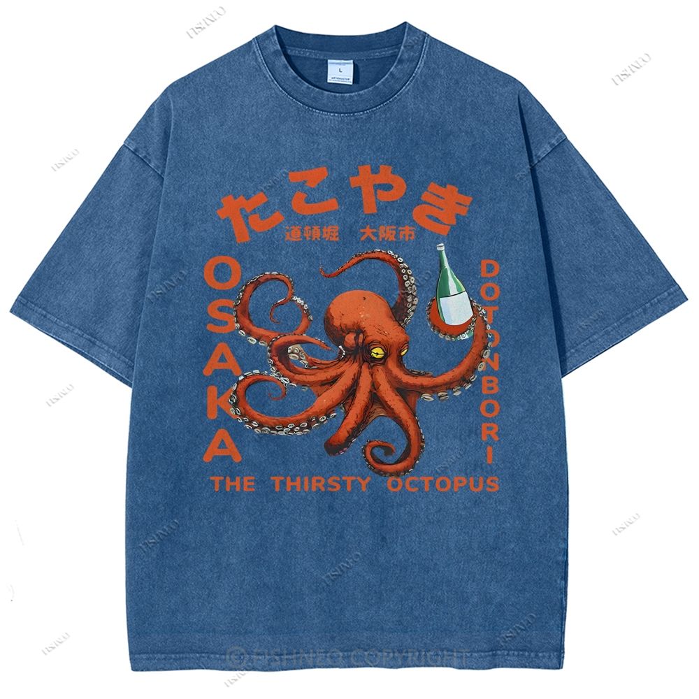 Octopus Drinks Soju Washed T-Shirt