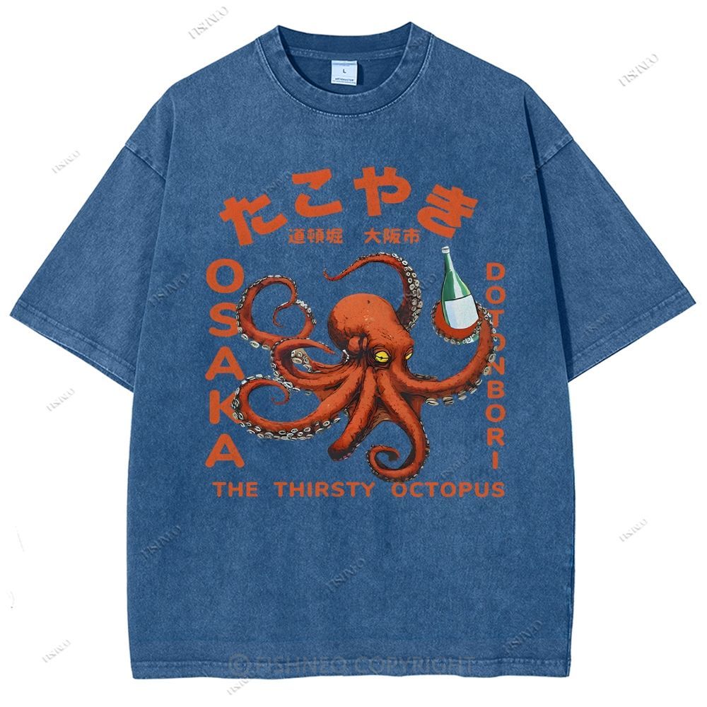 Octopus Drinks Soju Washed T-Shirt