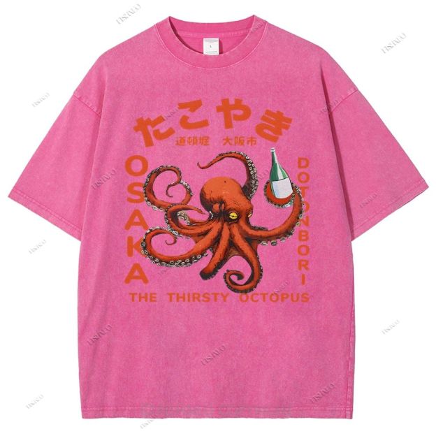 Octopus Drinks Soju Washed T-Shirt