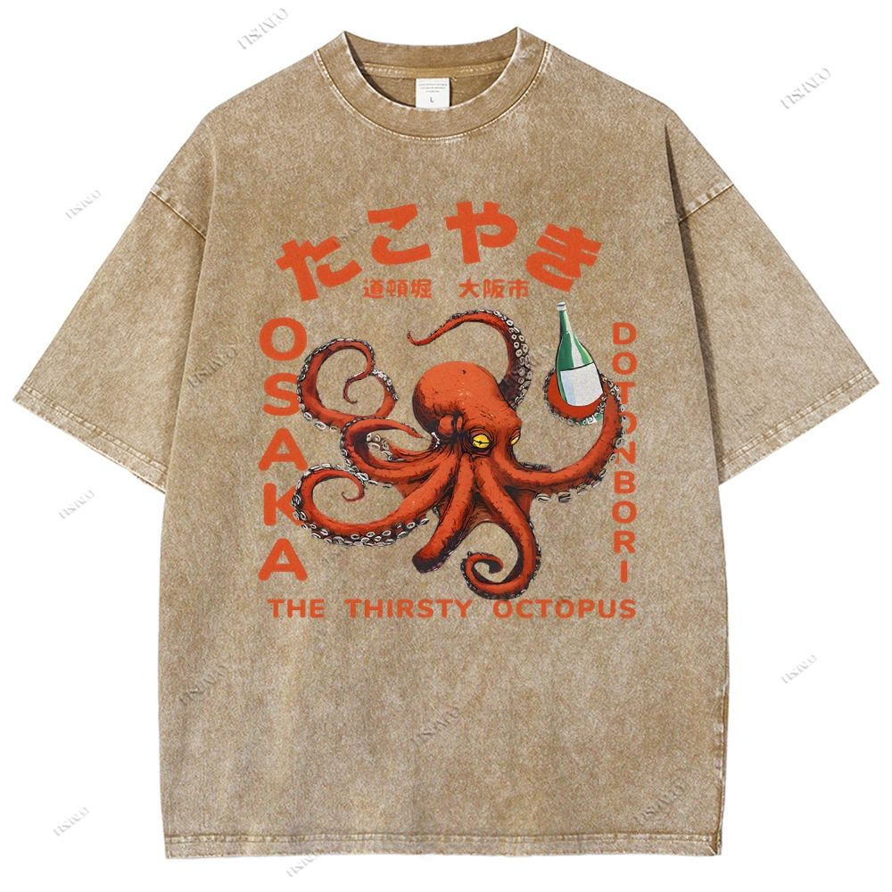 Octopus Drinks Soju Washed T-Shirt