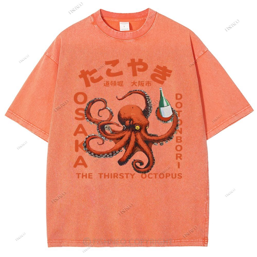 Octopus Drinks Soju Washed T-Shirt
