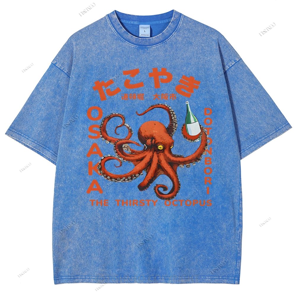 Octopus Drinks Soju Washed T-Shirt