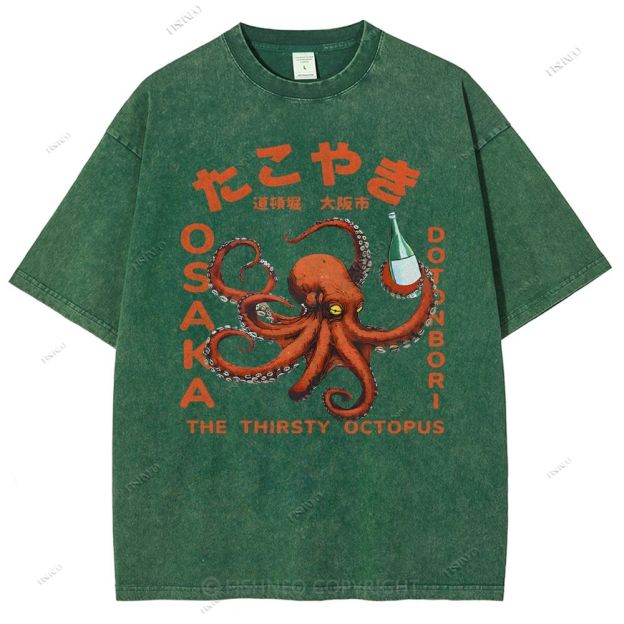 Octopus Drinks Soju Washed T-Shirt