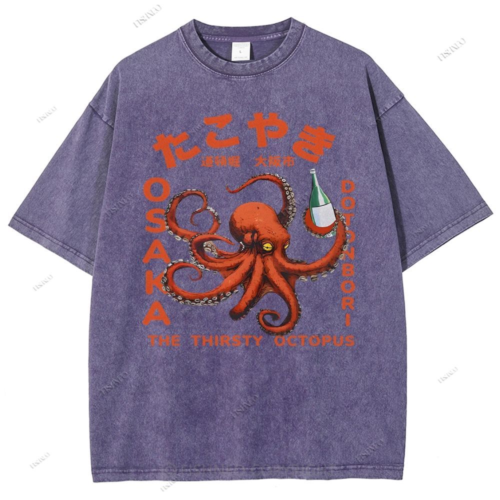 Octopus Drinks Soju Washed T-Shirt
