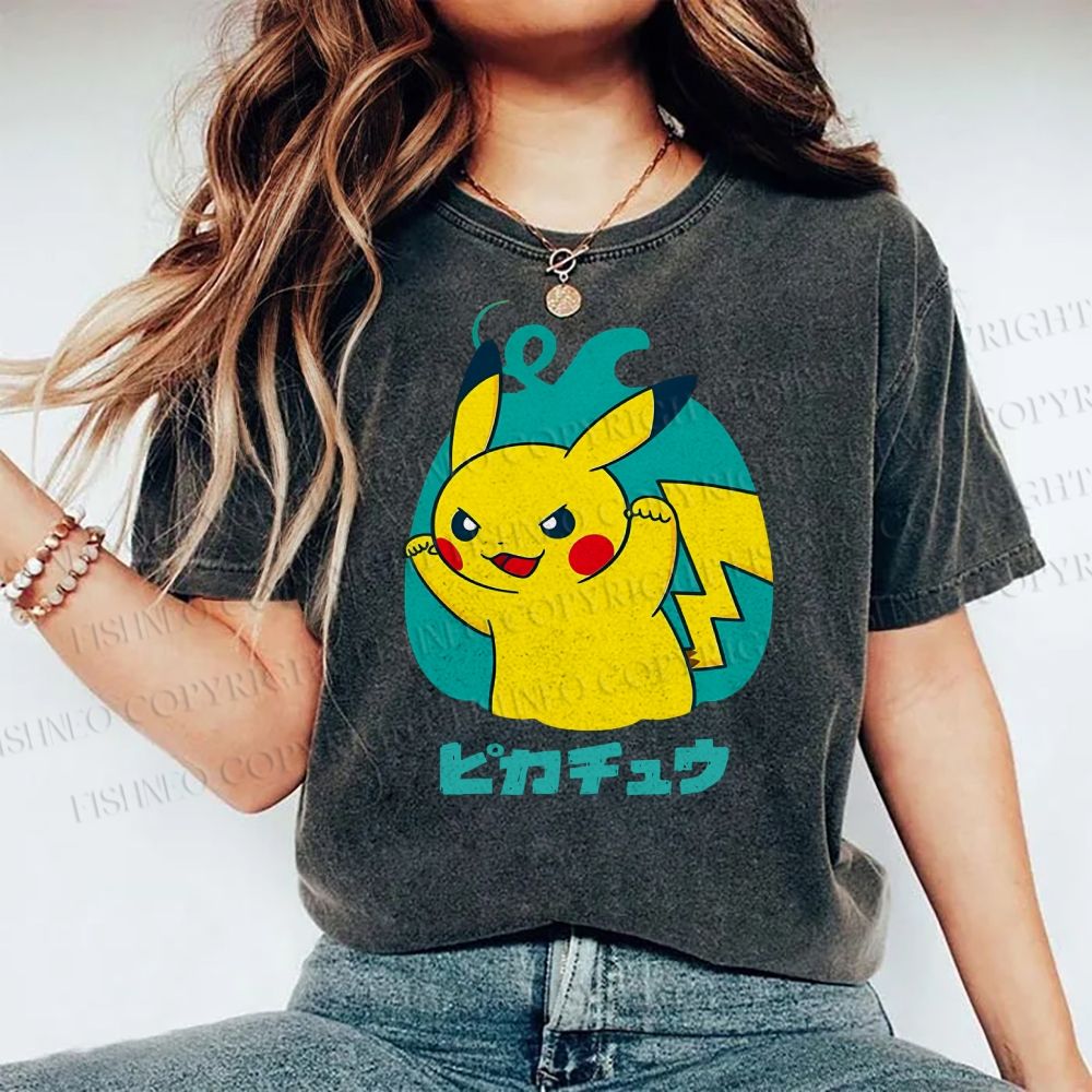 Unisex Pikachu Printed Washed Tee