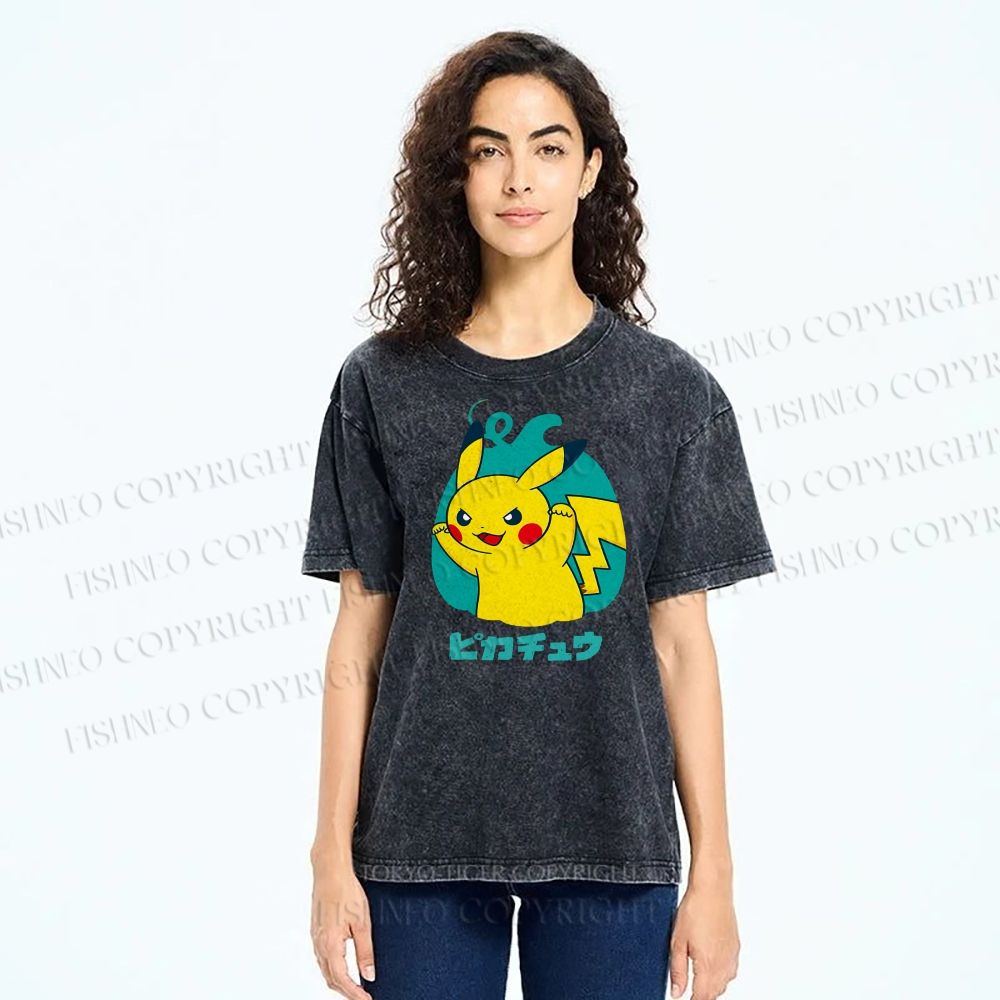 Unisex Pikachu Printed Washed Tee