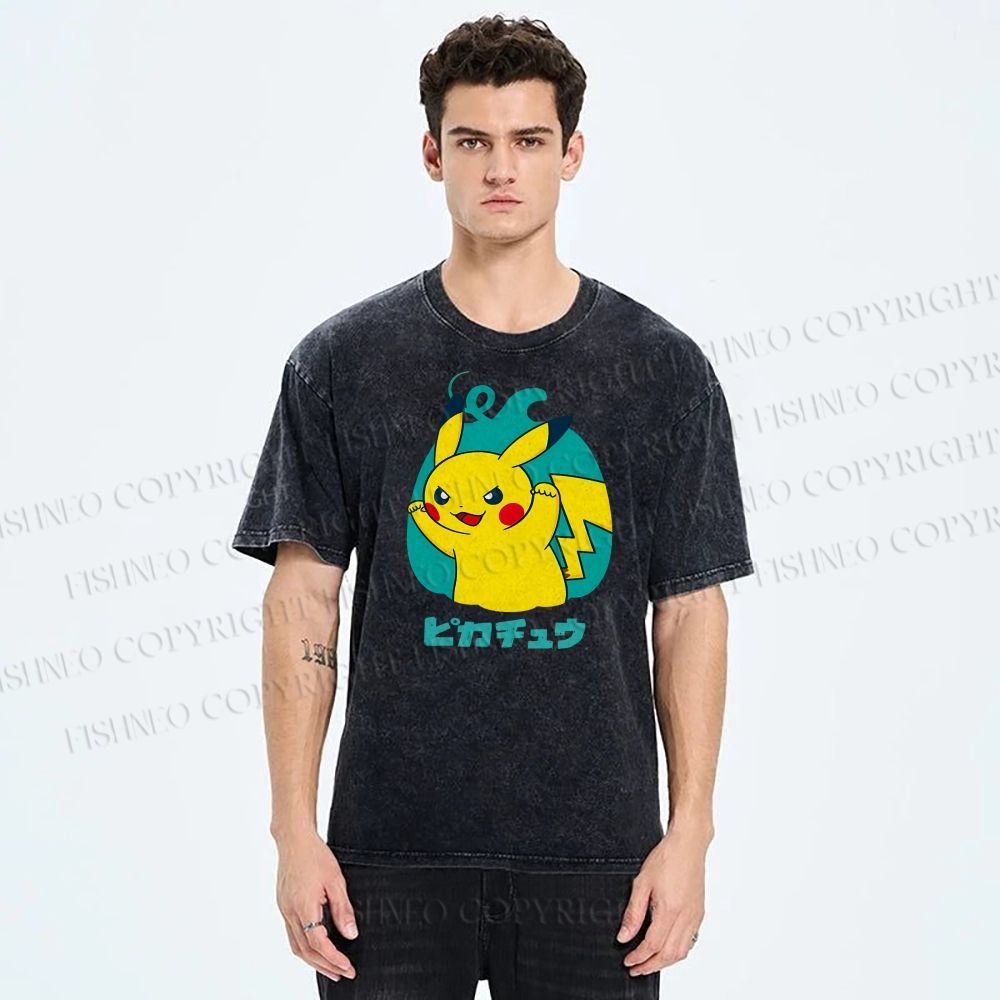 Unisex Pikachu Printed Washed Tee