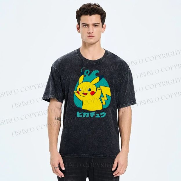 Unisex Pikachu Printed Washed Tee