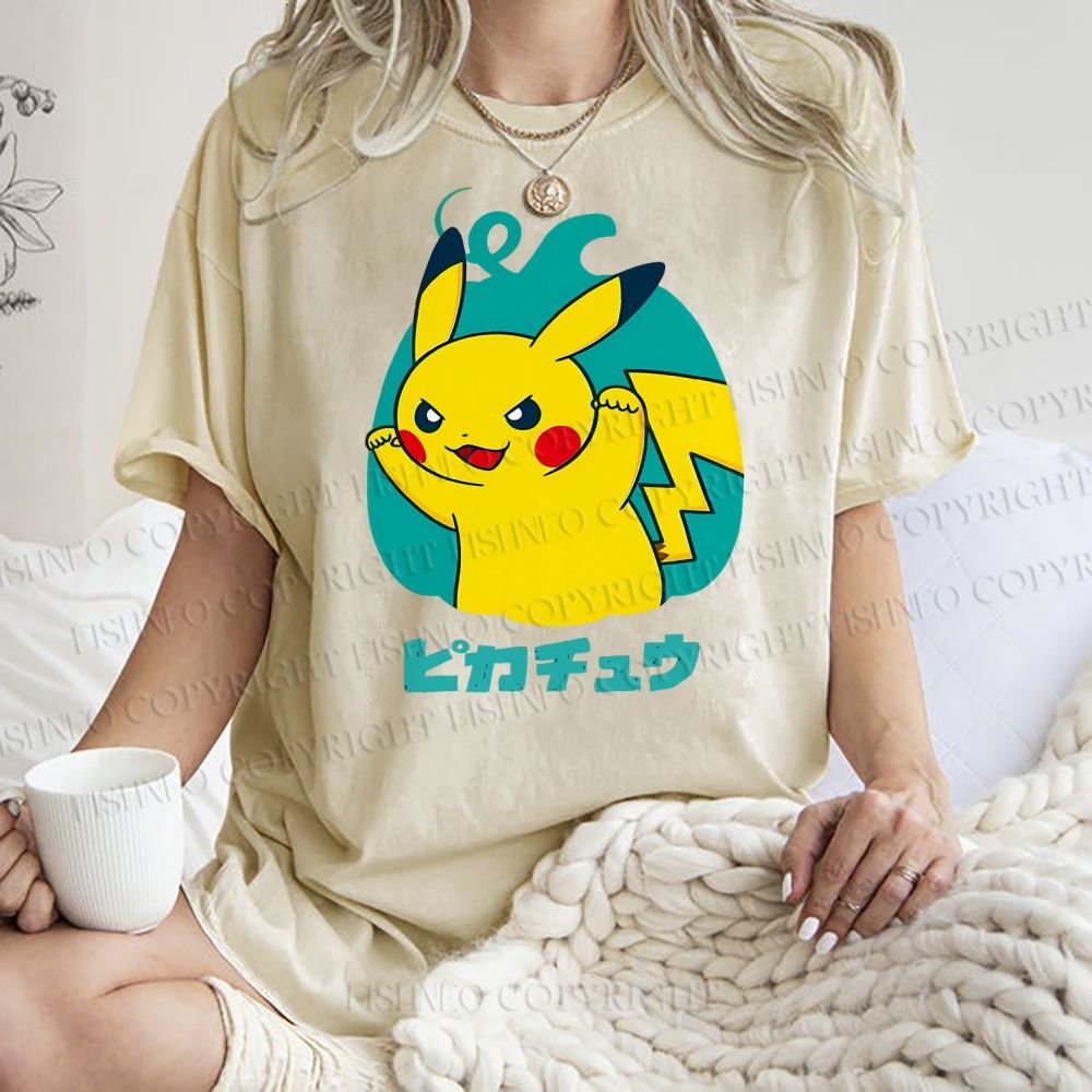Unisex Pikachu Printed Washed Tee