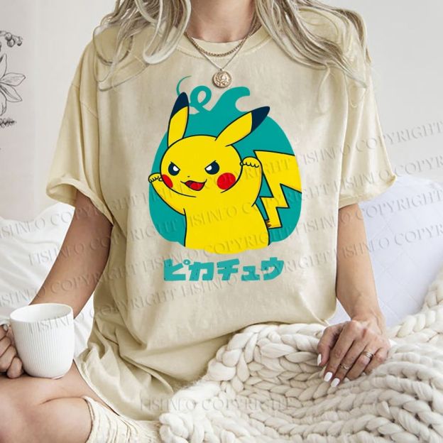 Unisex Pikachu Printed Washed Tee