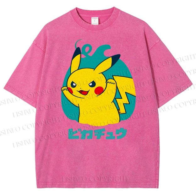 Unisex Pikachu Printed Washed Tee