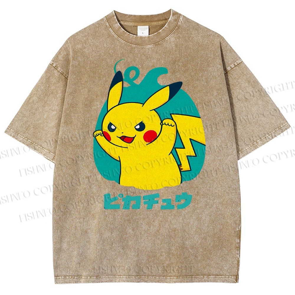 Unisex Pikachu Printed Washed Tee