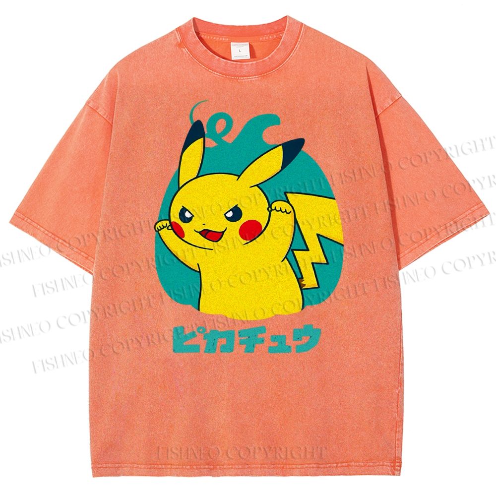 Unisex Pikachu Printed Washed Tee