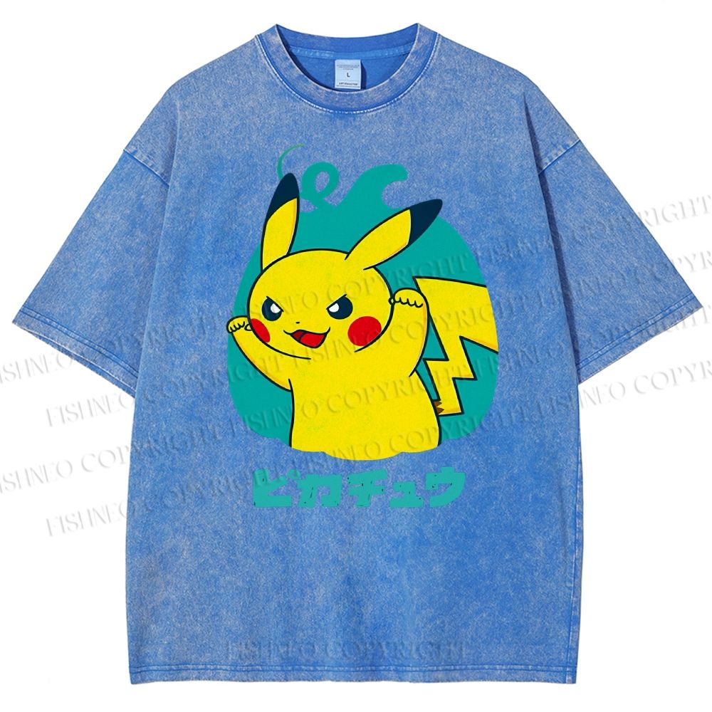 Unisex Pikachu Printed Washed Tee