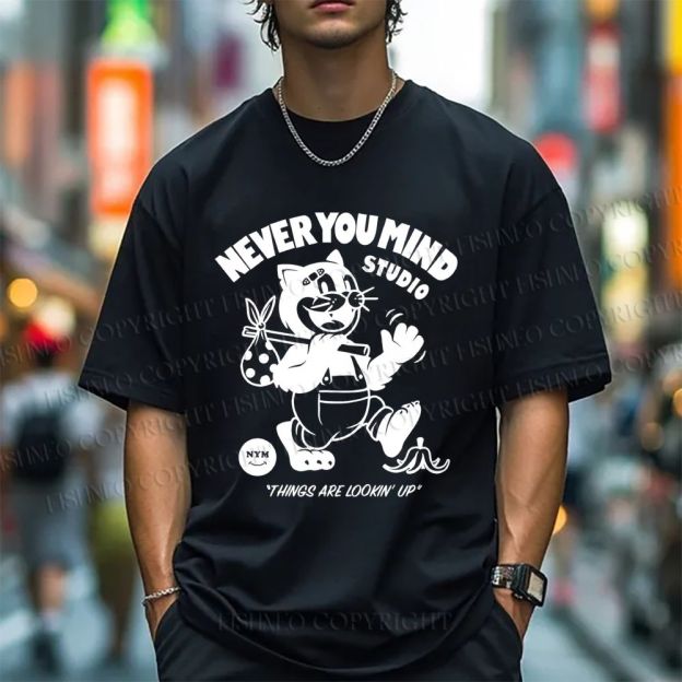 Unisex Cat Walking Graffiti Classic Cotton T-shirt