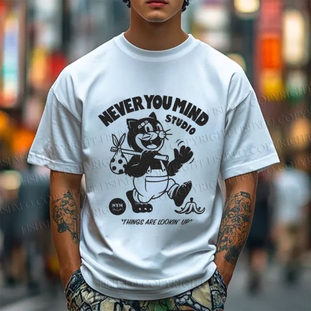 Unisex Cat Walking Graffiti Classic Cotton T-shirt