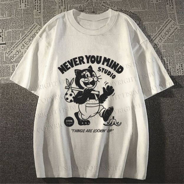 Unisex Cat Walking Graffiti Classic Cotton T-shirt