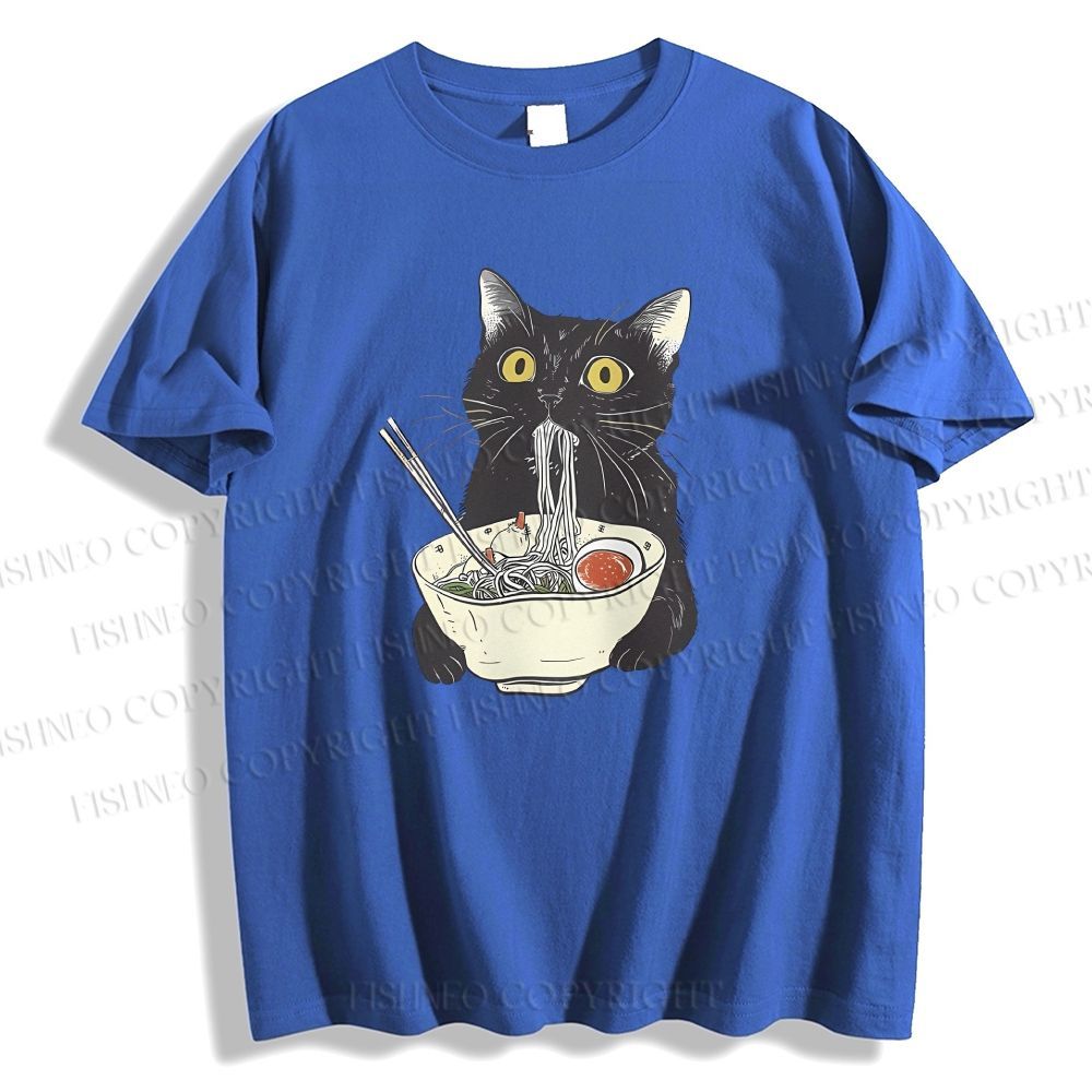 Unisex Vintage Cat Having Noodle Graffiti Classic Cotton T-shirt