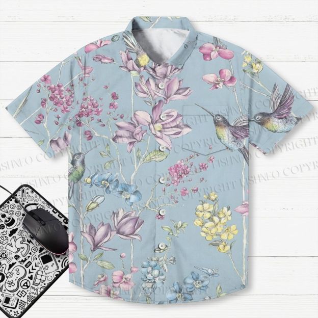 Flowers Birds Printed Men's Short-sleeved Shirts