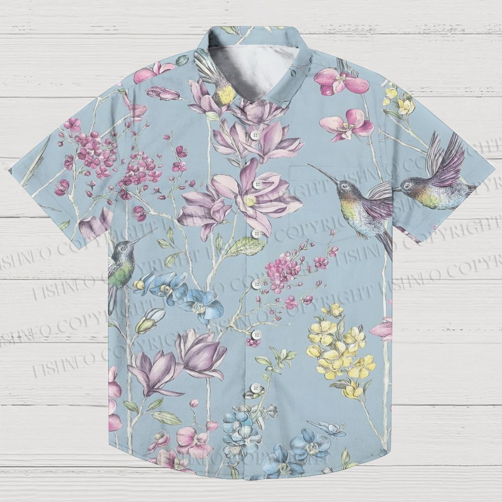 Flowers Birds Printed Men's Short-sleeved Shirts