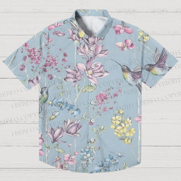 Flowers Birds Printed Men's Short-sleeved Shirts