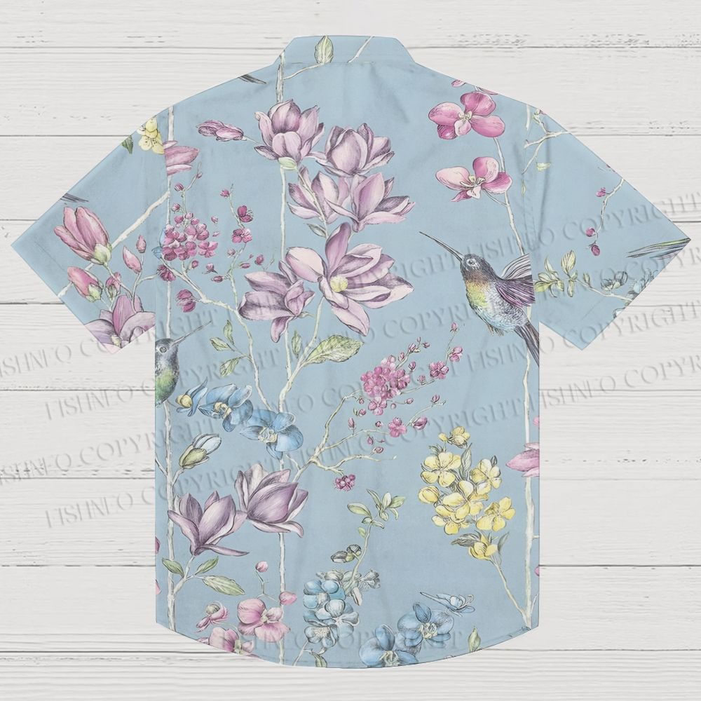 Flowers Birds Printed Men's Short-sleeved Shirts