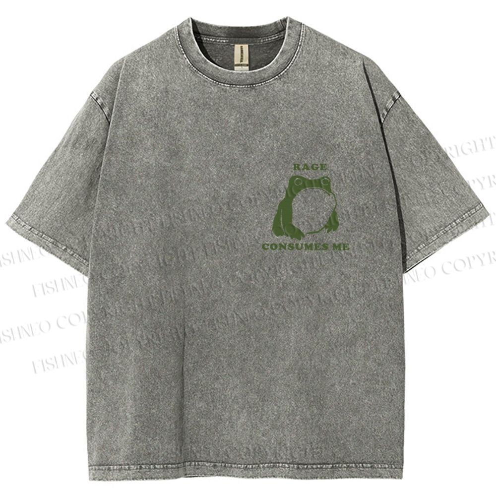 Unisex Vintage Frog Cowboy Printed Design Back Washed Tee