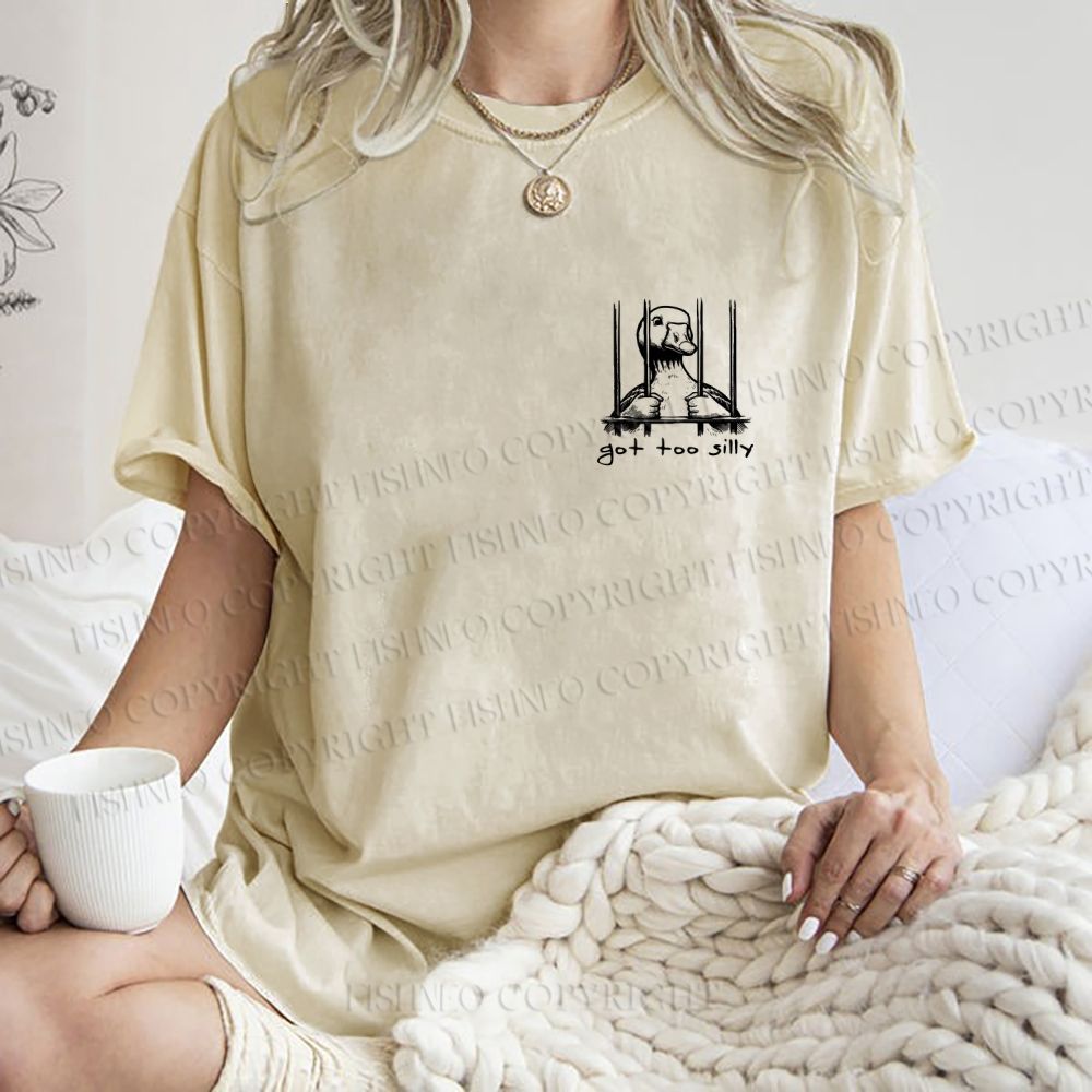 Unisex Vintage Silly Goose Printed  Design Back Washed Tee