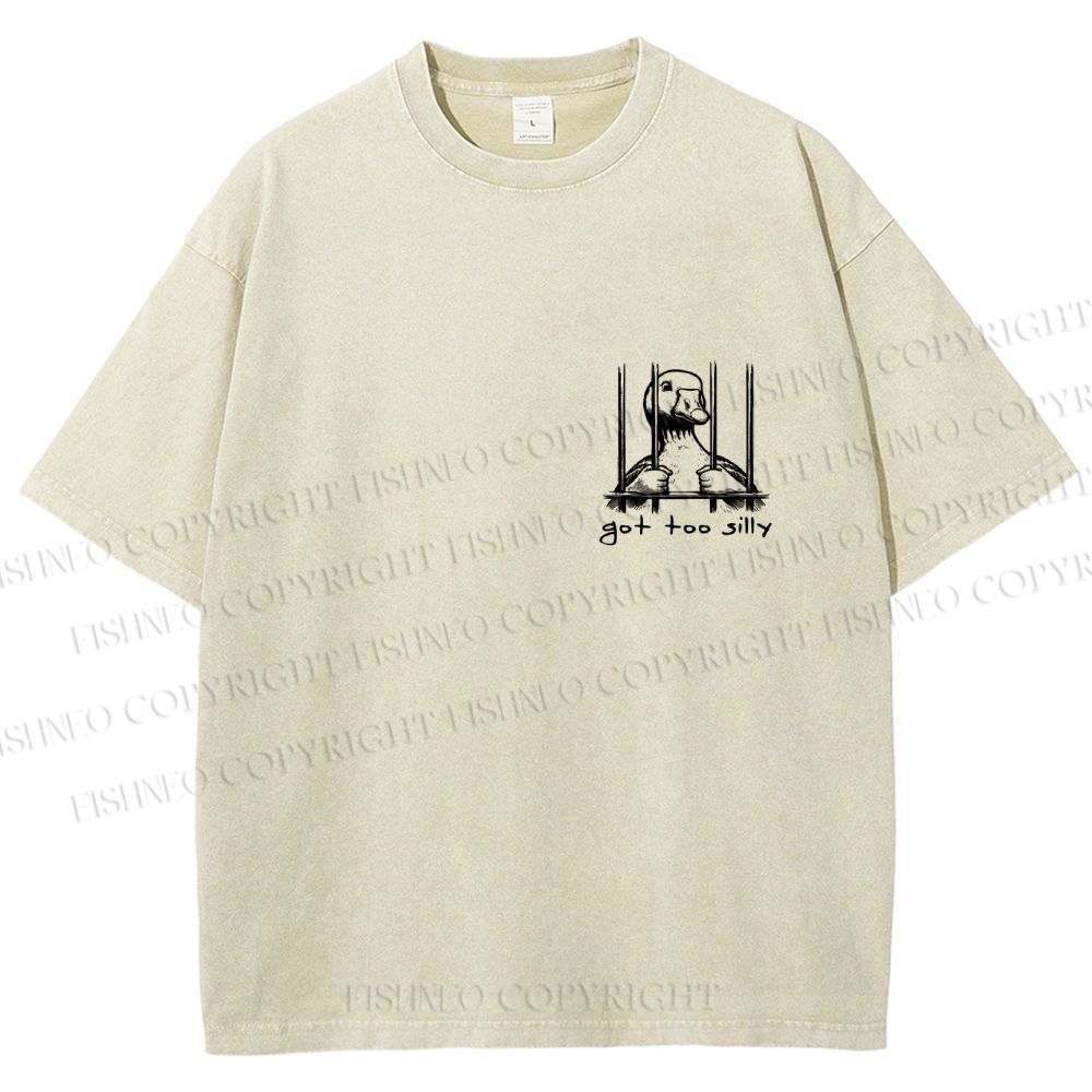 Unisex Vintage Silly Goose Printed Design Back Washed Tee