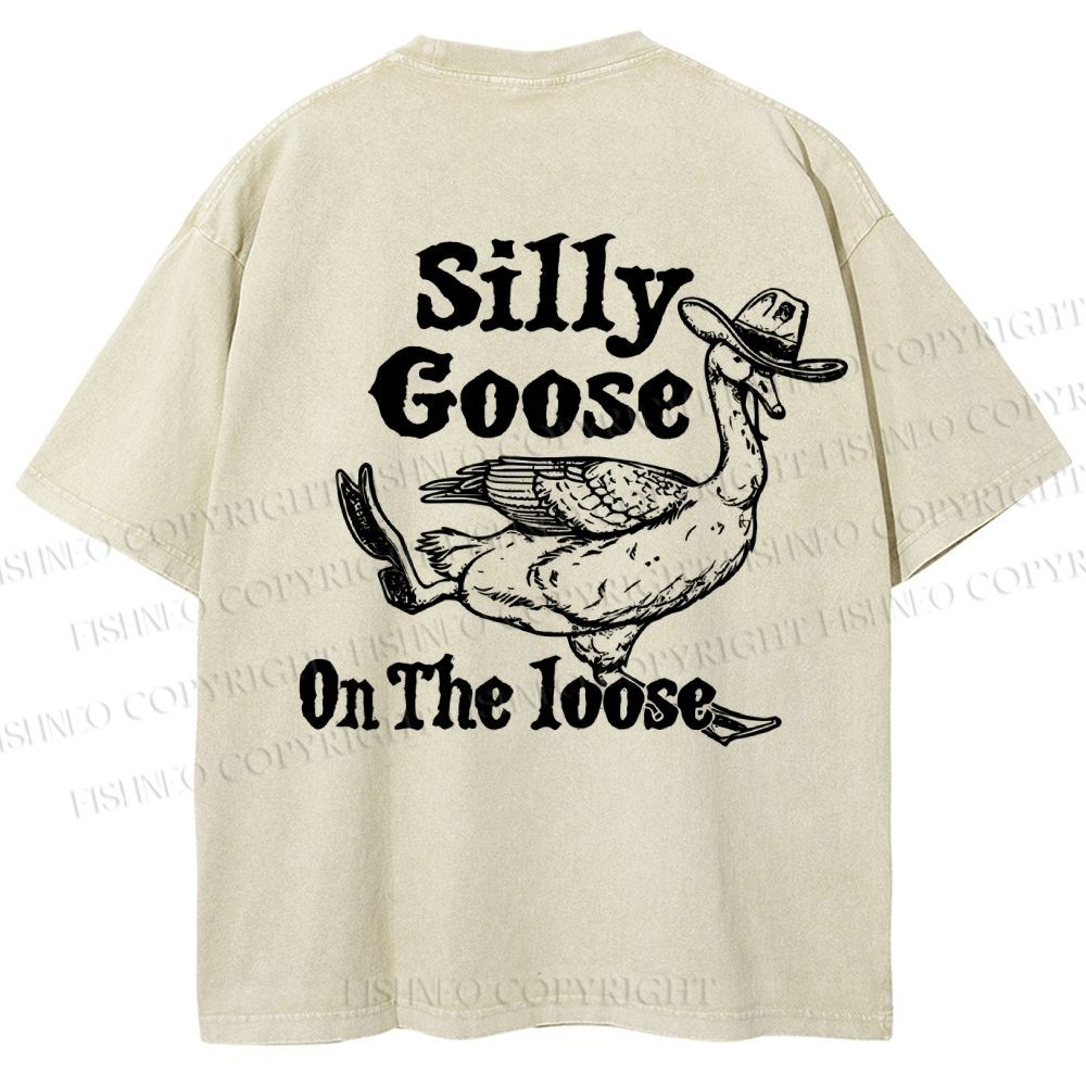 Unisex Vintage Silly Goose Printed  Design Back Washed Tee
