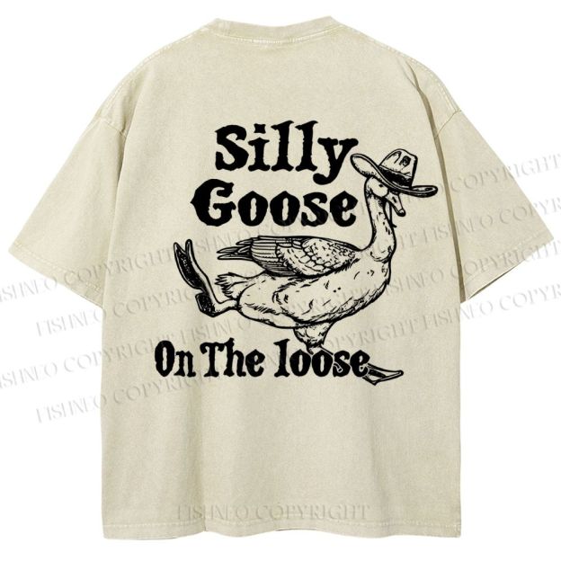Unisex Vintage Silly Goose Printed  Design Back Washed Tee