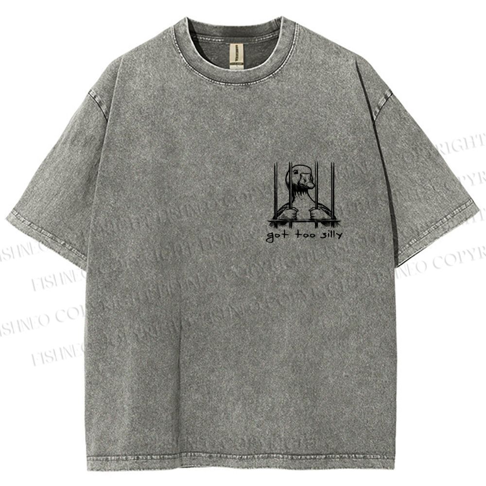 Unisex Vintage Silly Goose Printed  Design Back Washed Tee