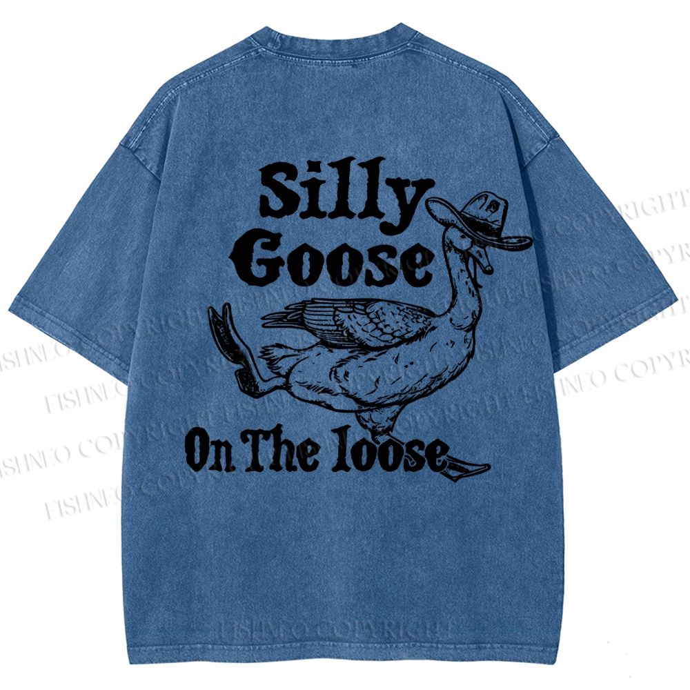 Unisex Vintage Silly Goose Printed  Design Back Washed Tee