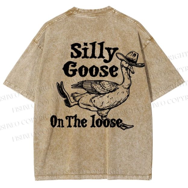 Unisex Vintage Silly Goose Printed  Design Back Washed Tee