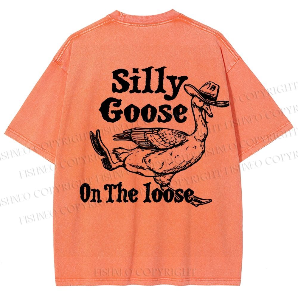 Unisex Vintage Silly Goose Printed  Design Back Washed Tee