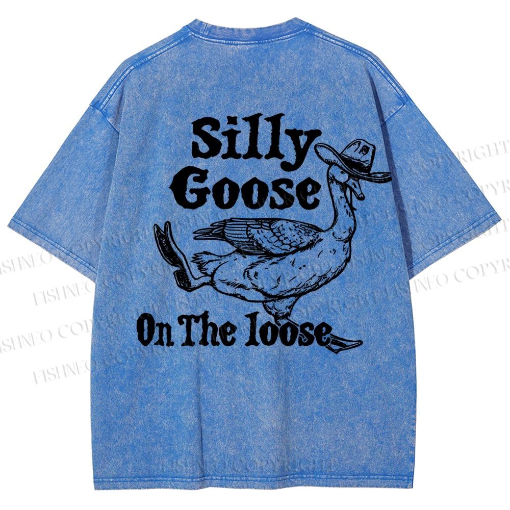 Unisex Vintage Silly Goose Printed  Design Back Washed Tee