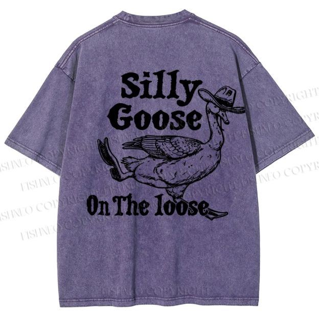 Unisex Vintage Silly Goose Printed  Design Back Washed Tee