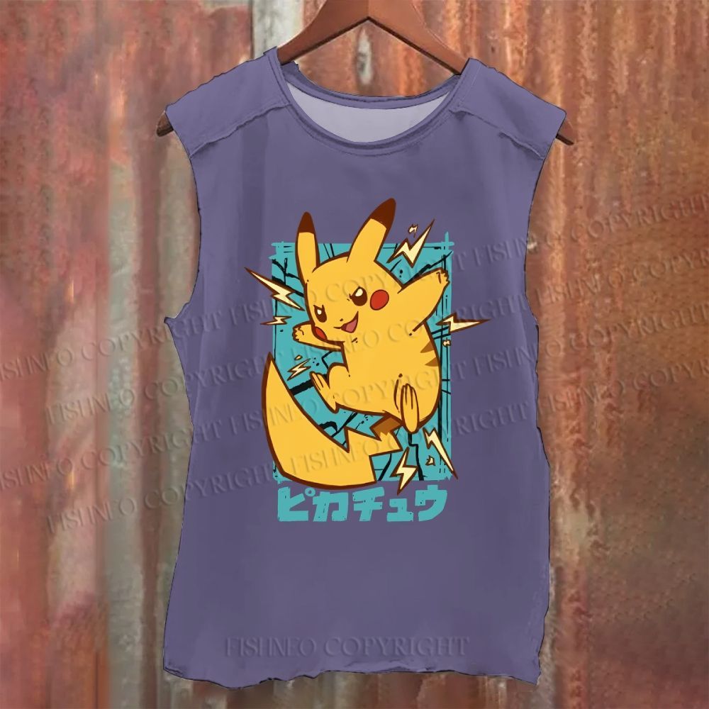 Pikachu Printed Vintage Washed Tank Top