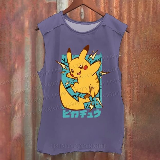 Pikachu Printed Vintage Washed Tank Top