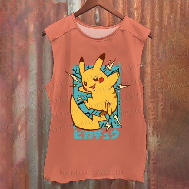 Pikachu Printed Vintage Washed Tank Top