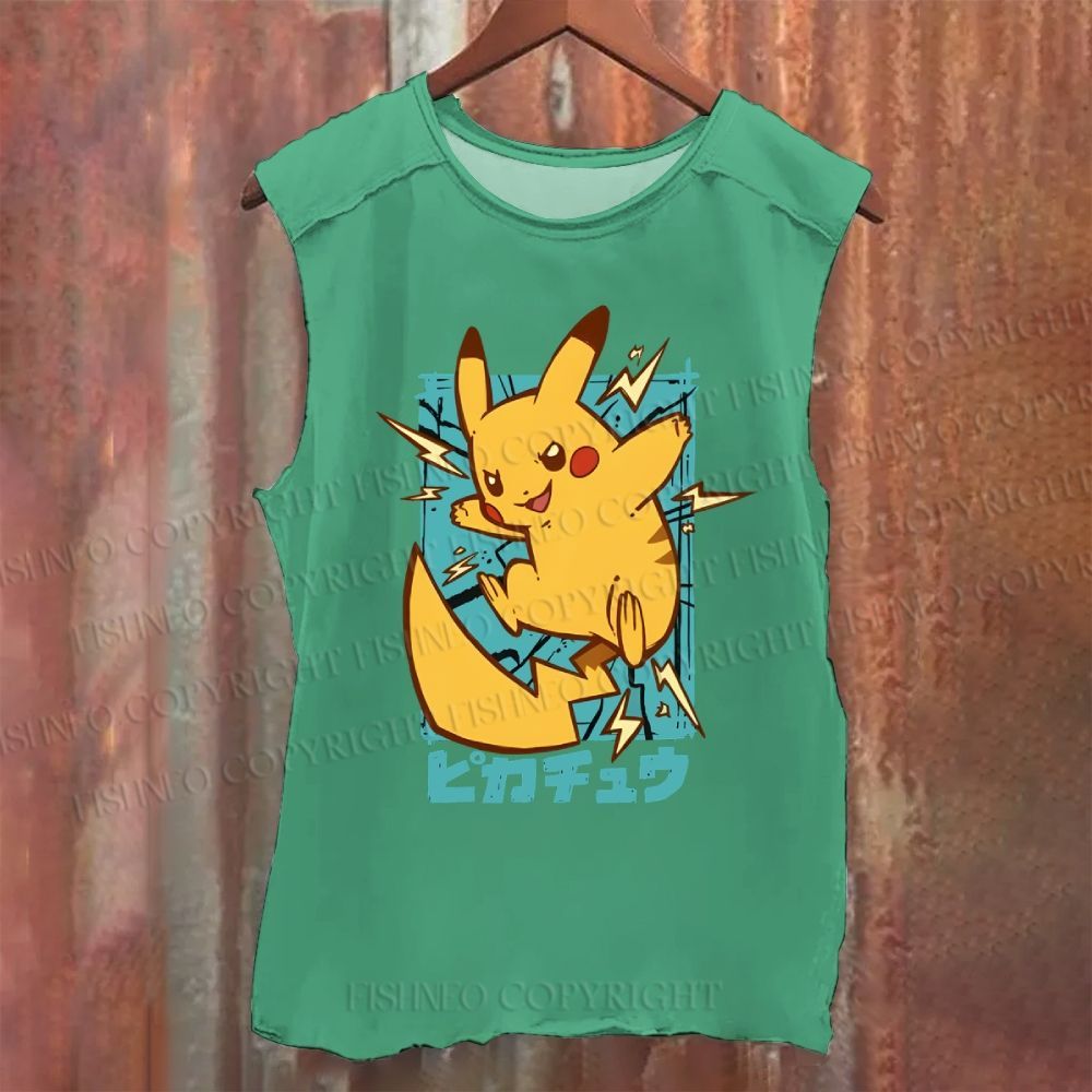 Pikachu Printed Vintage Washed Tank Top