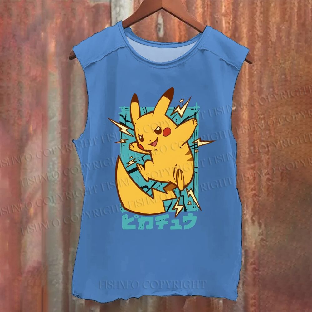 Pikachu Printed Vintage Washed Tank Top