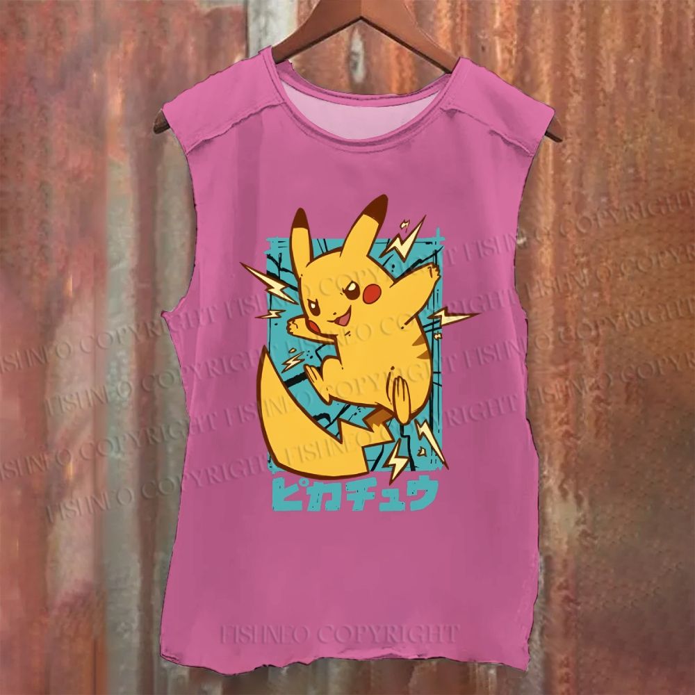 Pikachu Printed Vintage Washed Tank Top