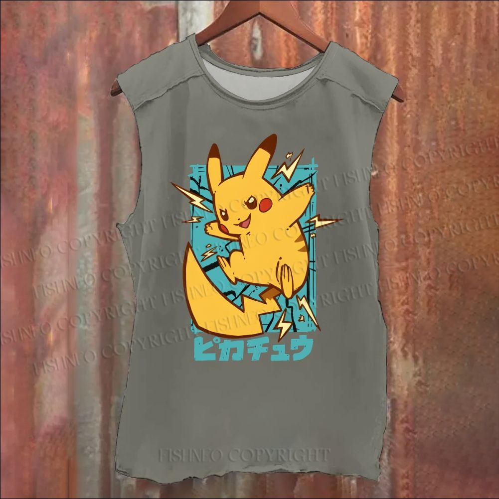 Pikachu Printed Vintage Washed Tank Top