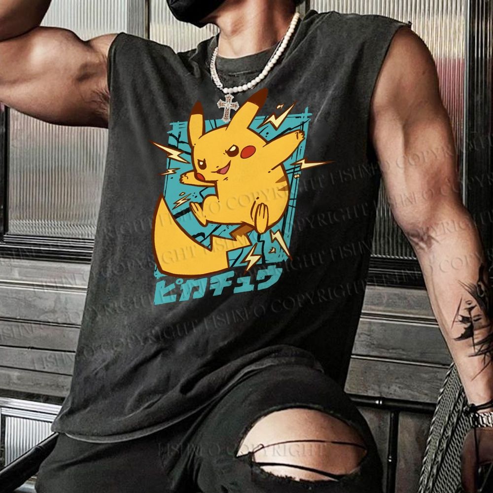 Pikachu Printed Christian Snowflake Washed Vest
