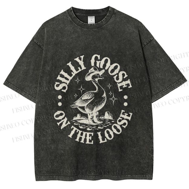 Unisex Silly Goose Printed Washed Tee