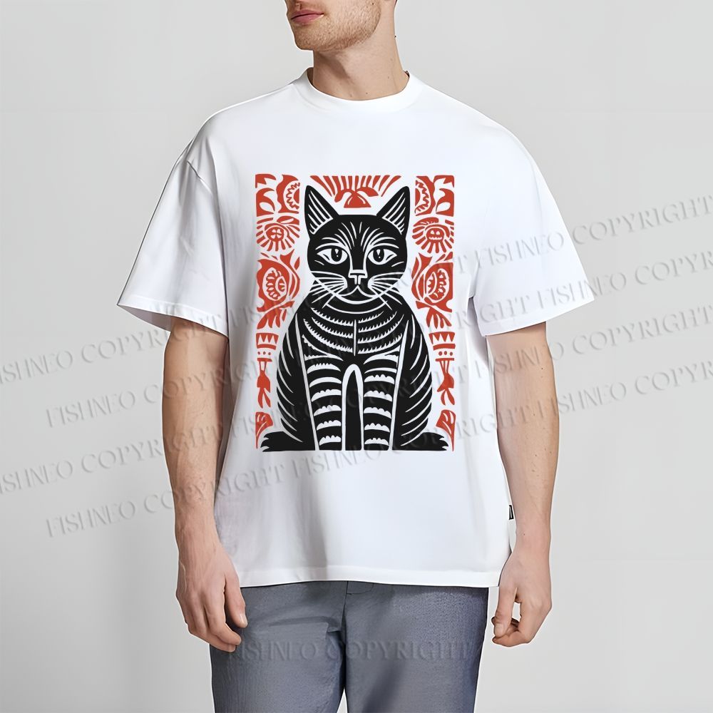 Unisex Vintage Cat Classic Cotton T-shirt