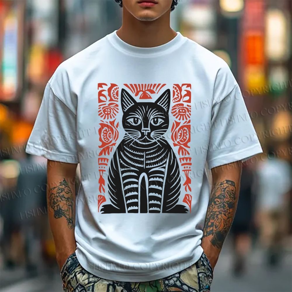 Unisex Vintage Cat Classic Cotton T-shirt