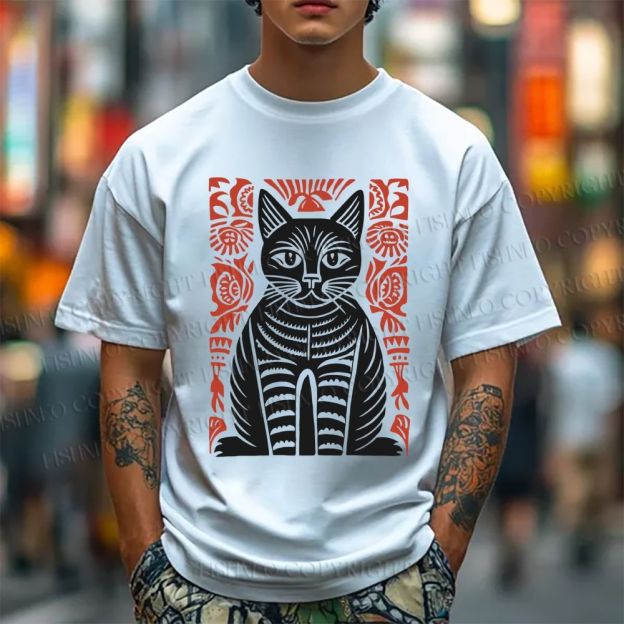 Unisex Vintage Cat Classic Cotton T-shirt