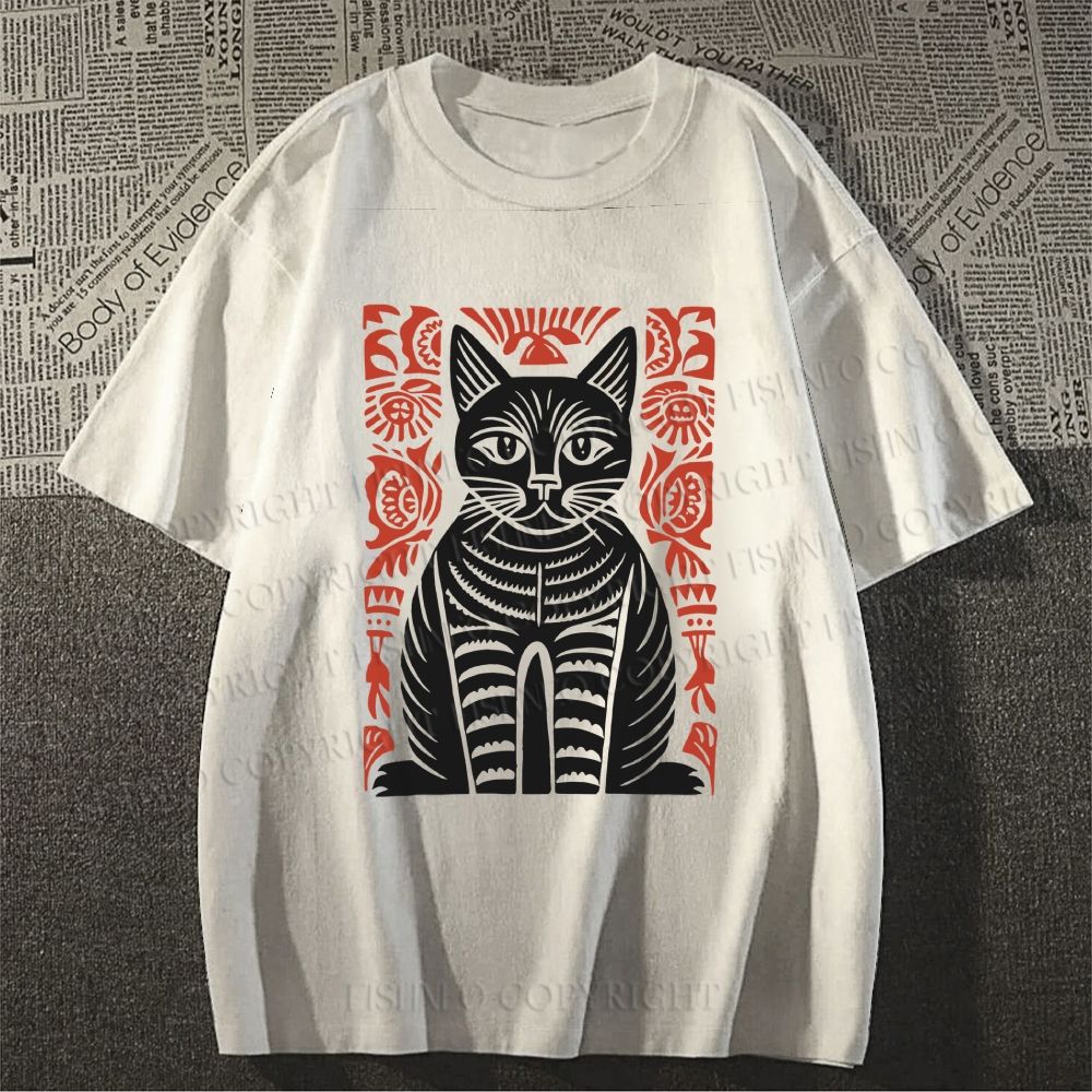 Unisex Vintage Cat Classic Cotton T-shirt